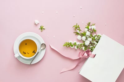visual preparacion tea time mood pink and flowers